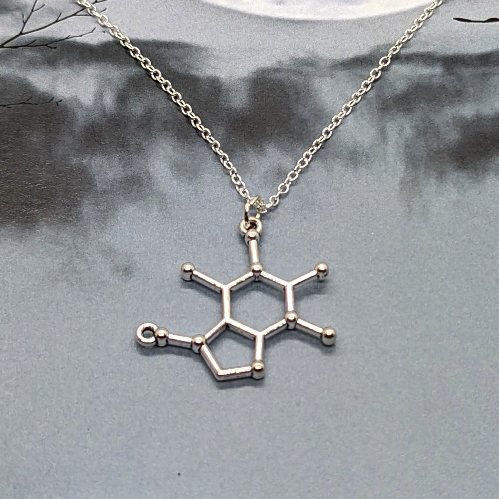 Silver Caffeine Chemical Molecule Necklace